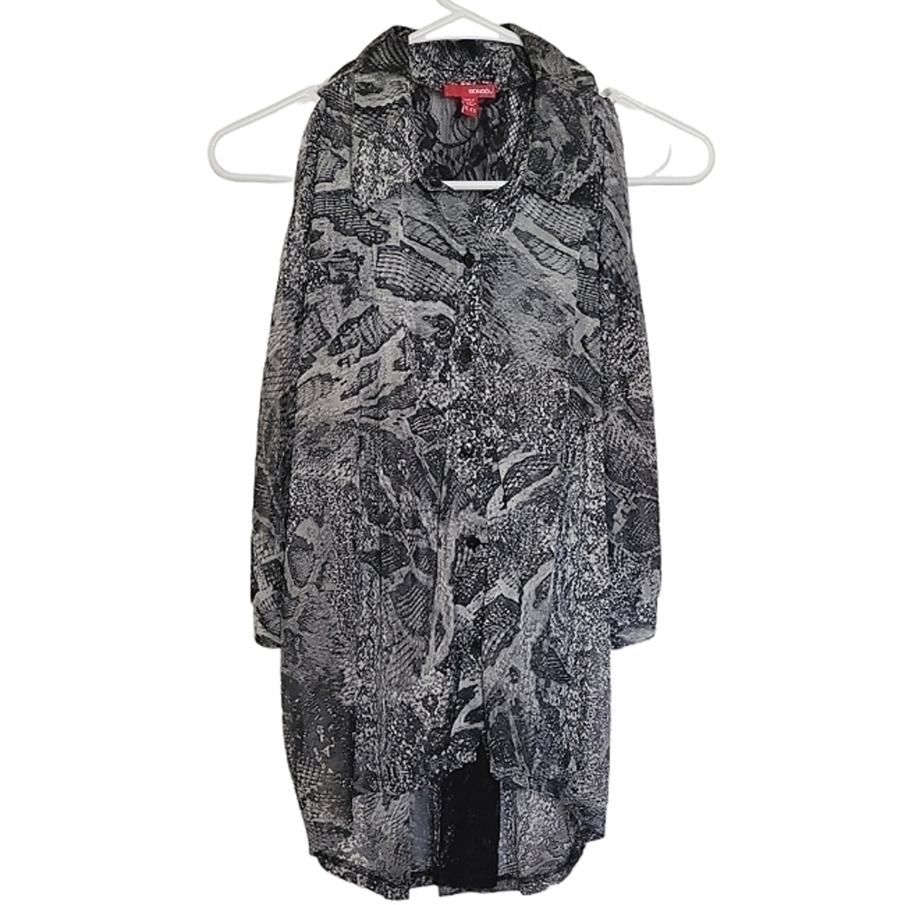 1406 * Bongo Sheer Snake Print Button Down Black White Size XL